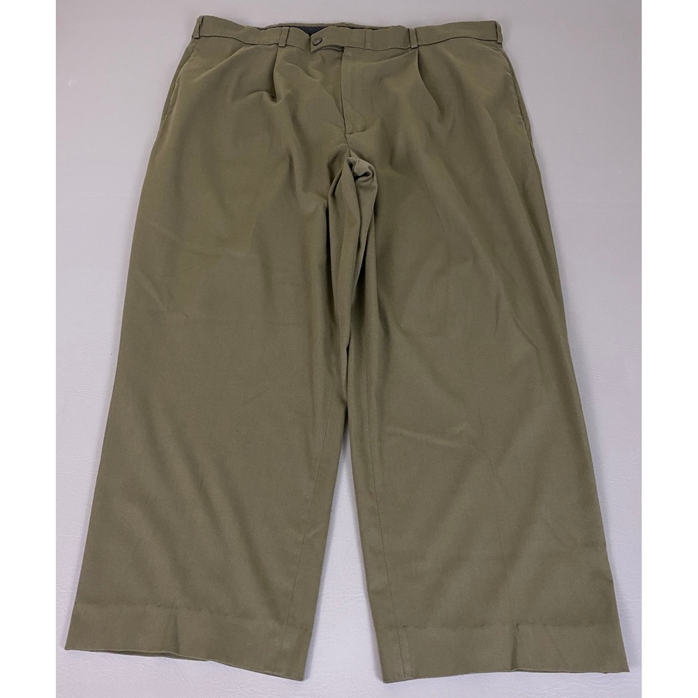 Slates Dress Pants Mens 40x28 Stretch Pleated Olive Green Business Casual Slacks